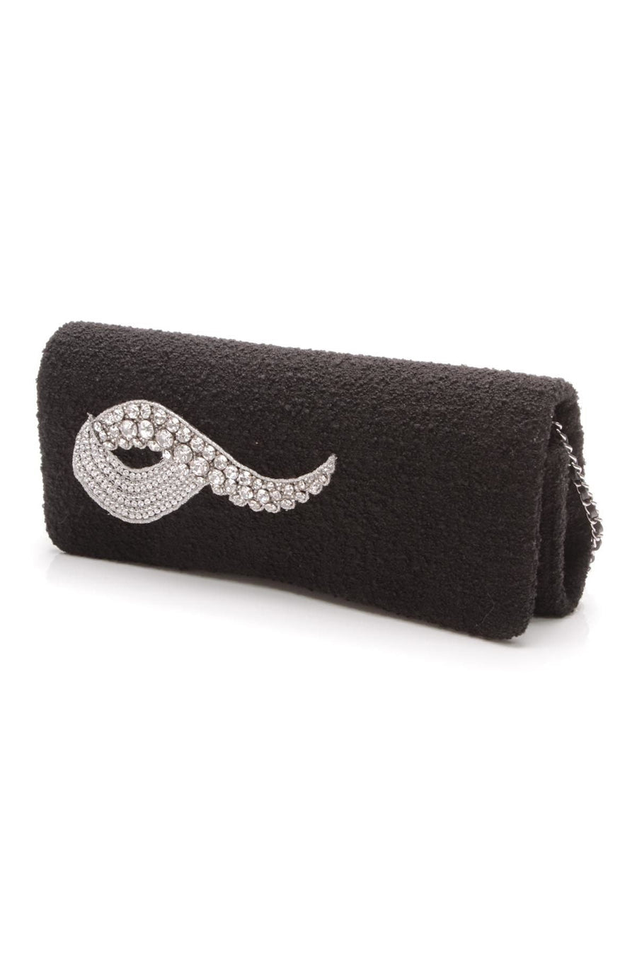 Crystal Clutch Flap Bag - Black Boucle