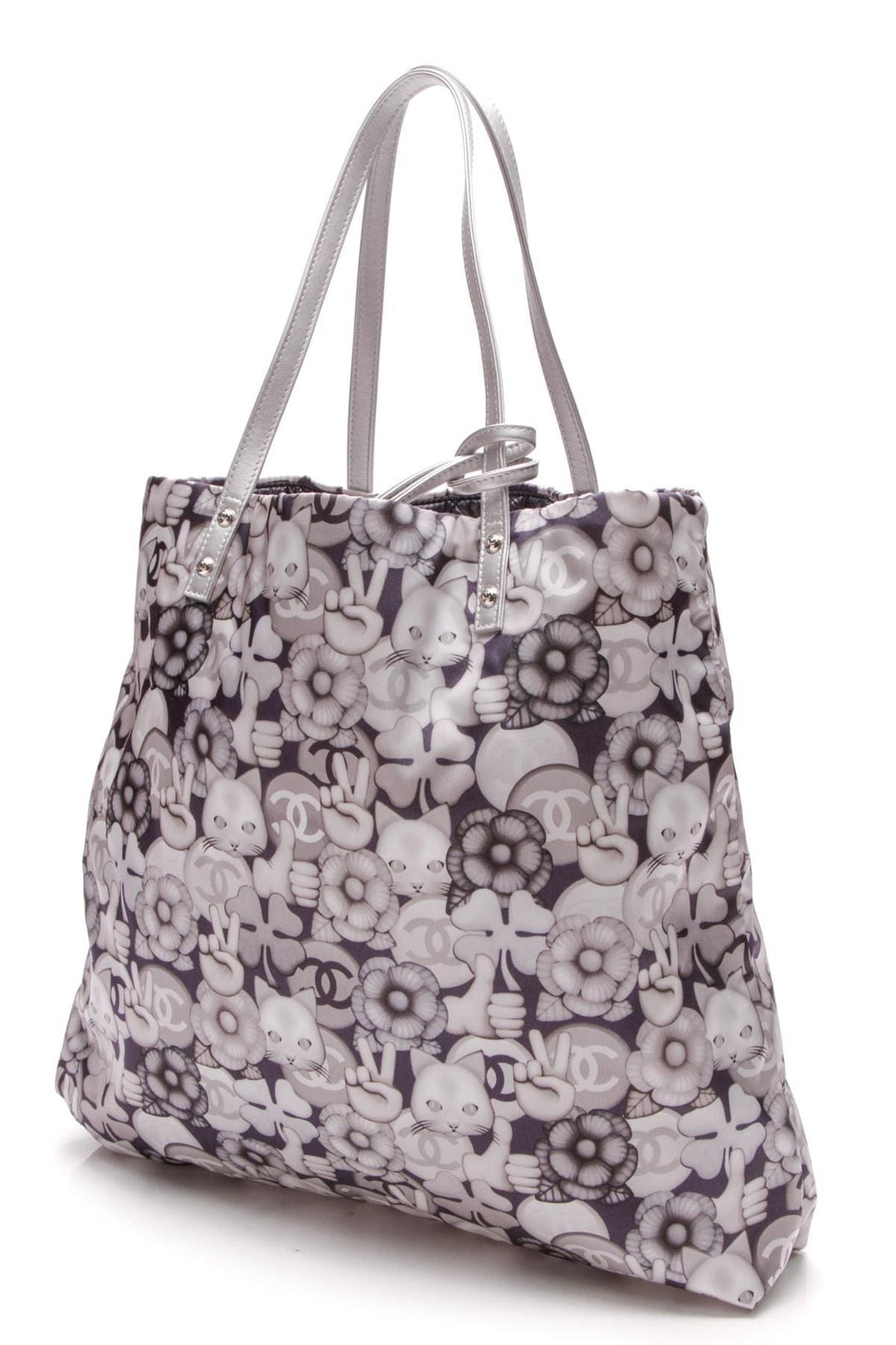 Emoticon Peace Cat Shopping Tote Bag - Silver