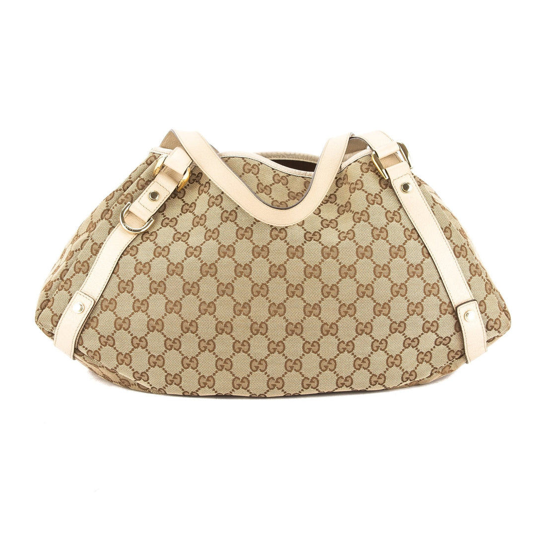 G*G Ivory Leather GG Supreme Canvas Tote Bag (Pre Owned)