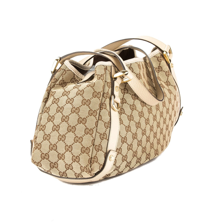G*G Ivory Leather GG Supreme Canvas Tote Bag (Pre Owned)