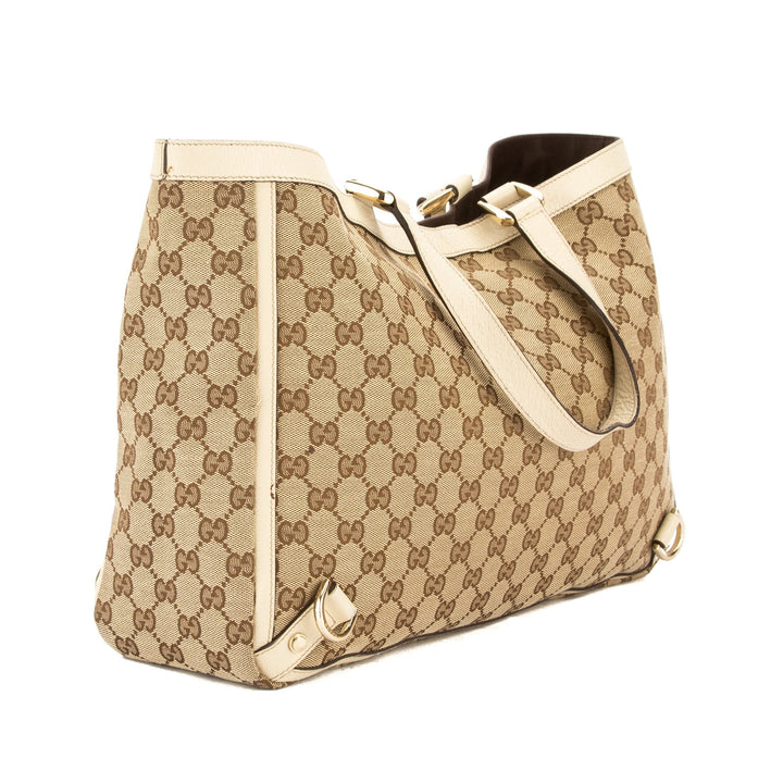 G*G Ivory Leather GG Supreme Canvas Tote Bag (Pre Owned)