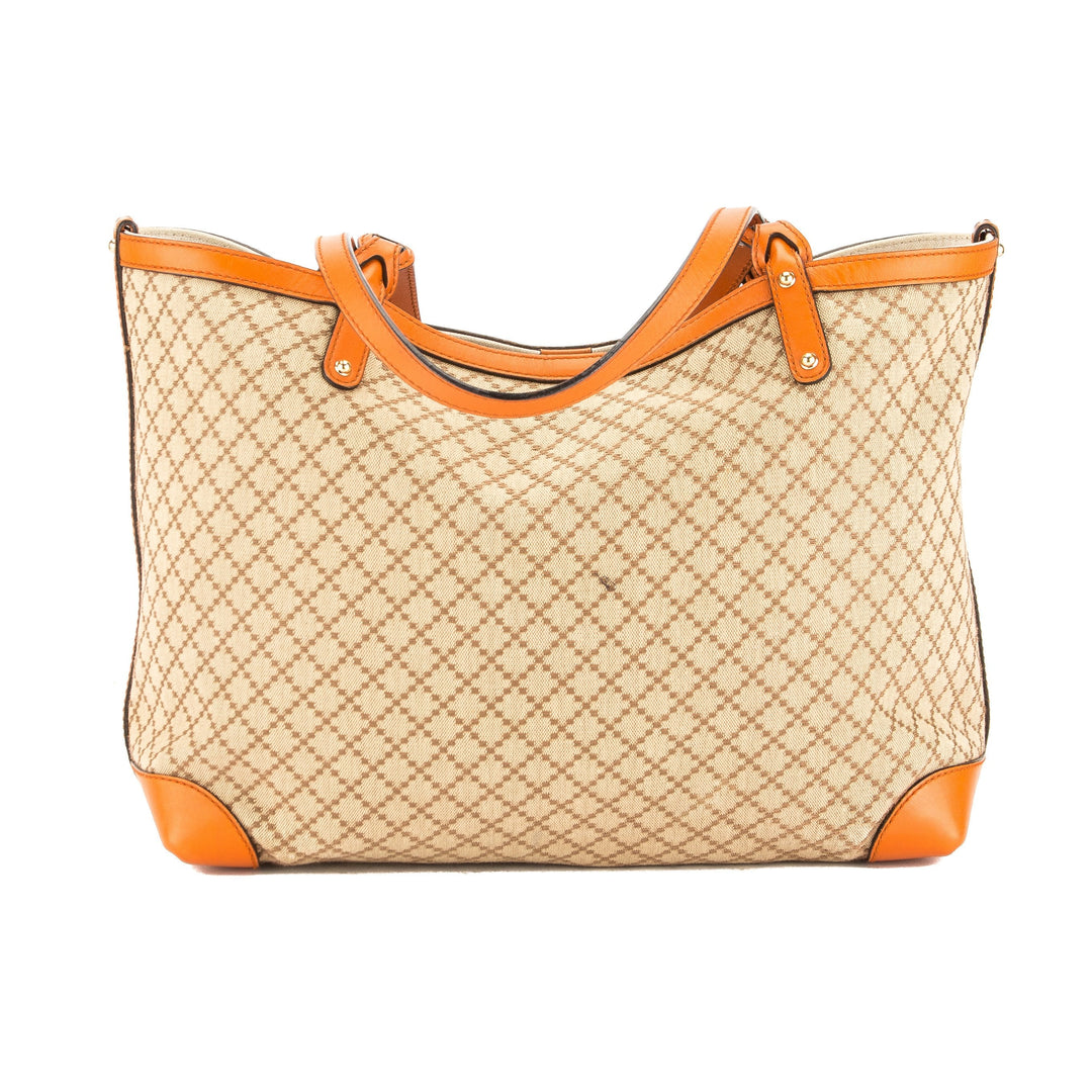 G*G Orange Leather Brown Canvas Diamante Tote Bag (Pre Owned)