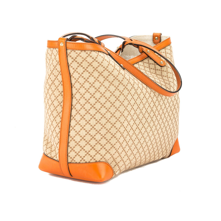 G*G Orange Leather Brown Canvas Diamante Tote Bag (Pre Owned)