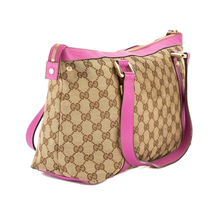 G*G Pink Leather GG Supreme Canvas Tote Bag (Pre Owned)