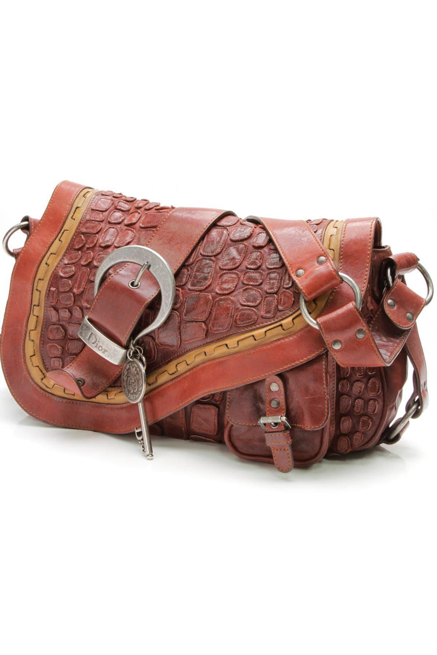 Medium Gaucho Bag - Red Croc Embroidered