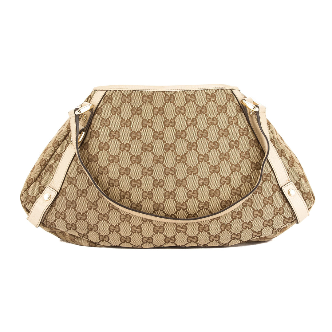 G*G Ivory Leather GG Supreme Canvas Tote Bag (Pre Owned)