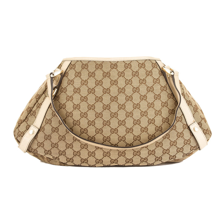 G*G Ivory Leather GG Supreme Canvas Tote Bag (Pre Owned)