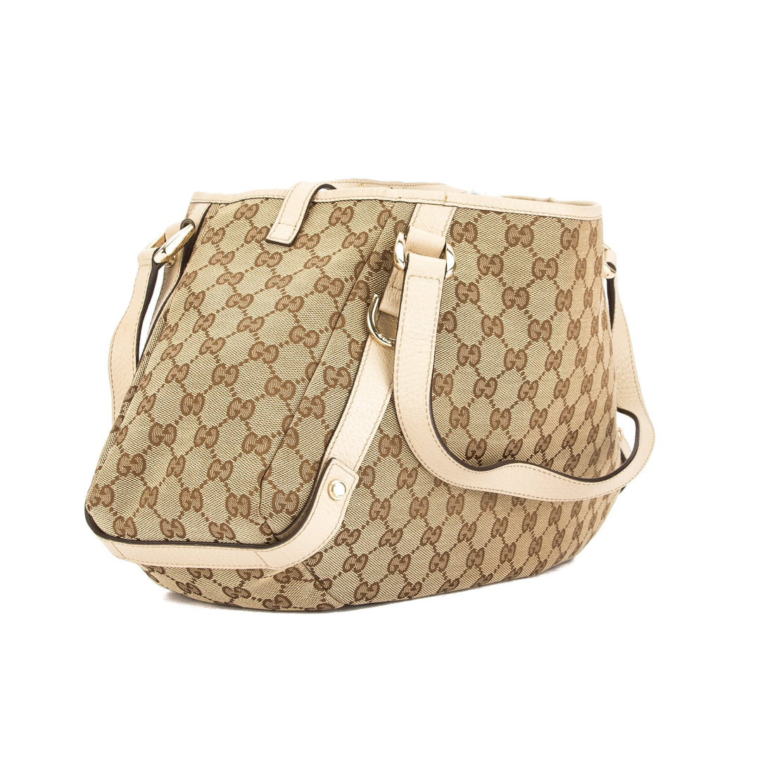 G*G Ivory Leather GG Supreme Canvas Tote Bag (Pre Owned)