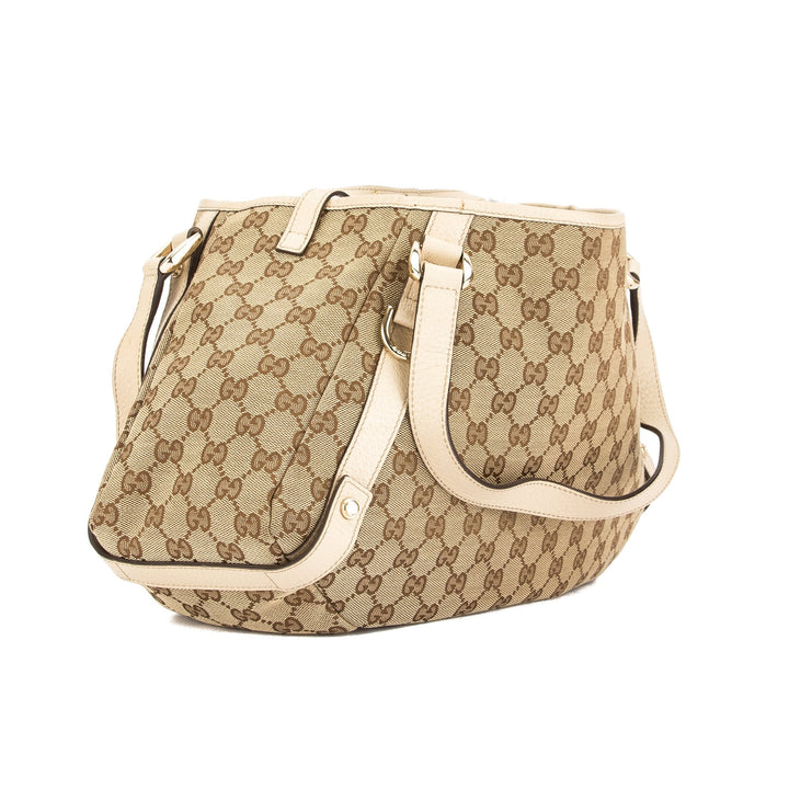 G*G Ivory Leather GG Supreme Canvas Tote Bag (Pre Owned)
