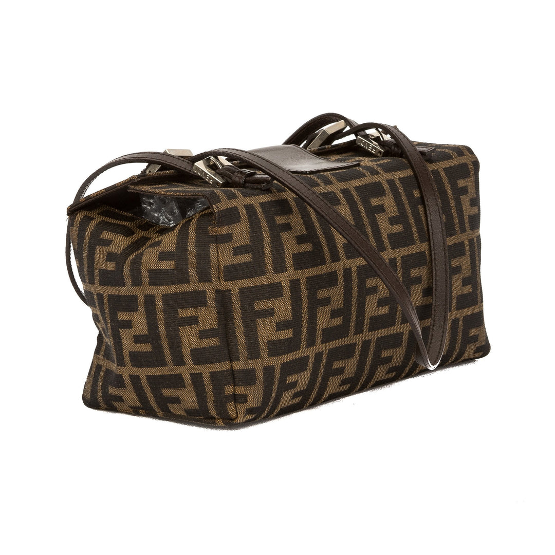 Fendi Brown Leather Zucca Nylon Tote Bag (Pre Owned)