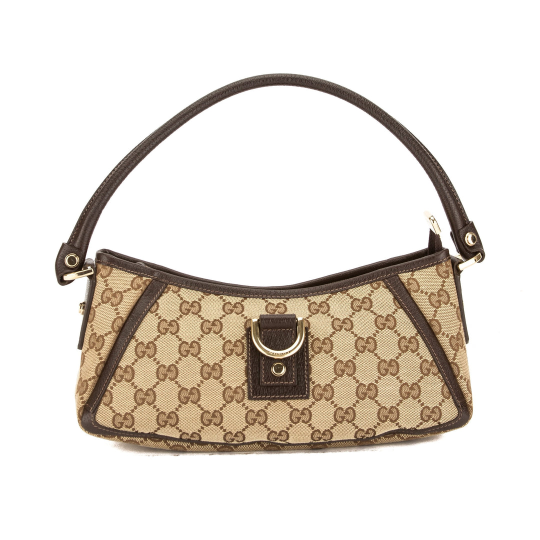 G*G Brown Leather GG Monogram Canvas D-Ring Tote (Pre Owned)