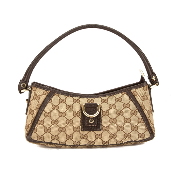 G*G Brown Leather GG Monogram Canvas D-Ring Tote (Pre Owned)