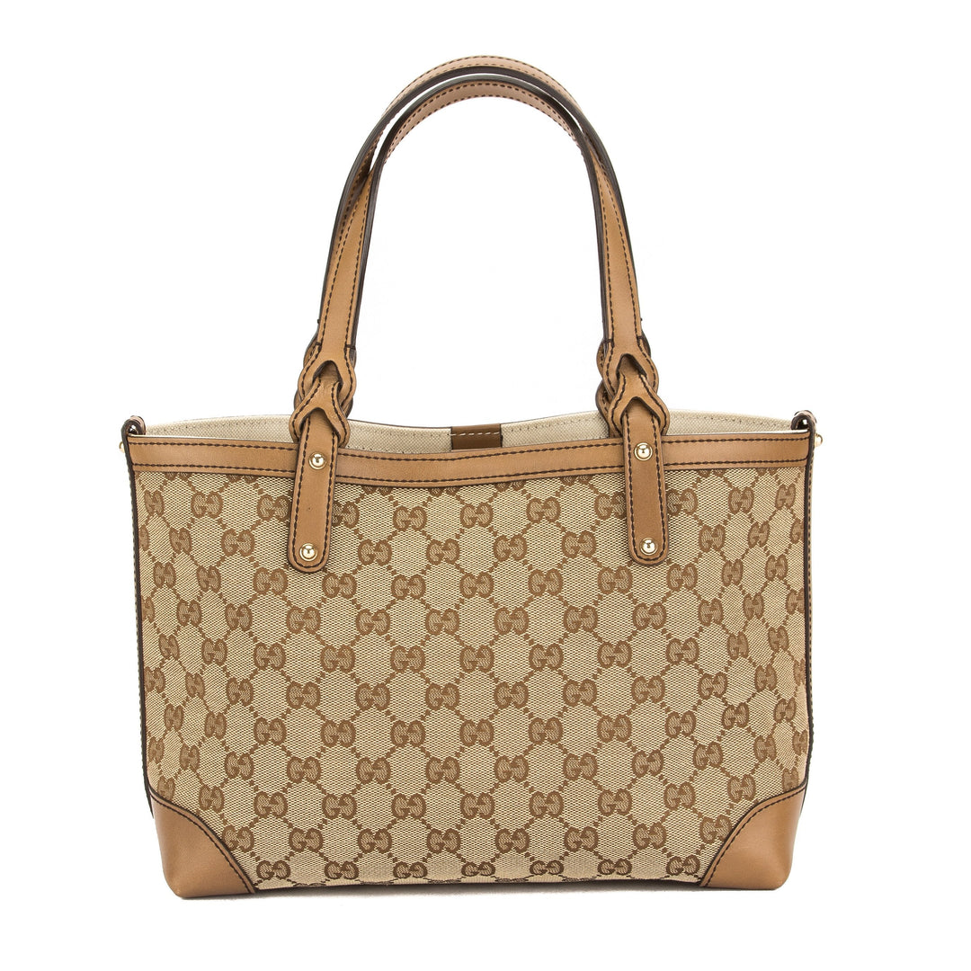 G*G Beige Leather GG Supreme Canvas Tote Bag (Pre Owned)
