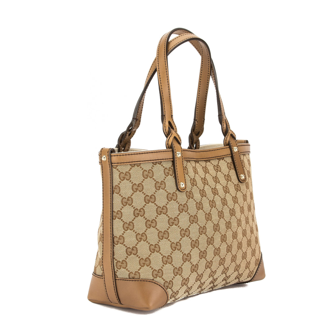G*G Beige Leather GG Supreme Canvas Tote Bag (Pre Owned)