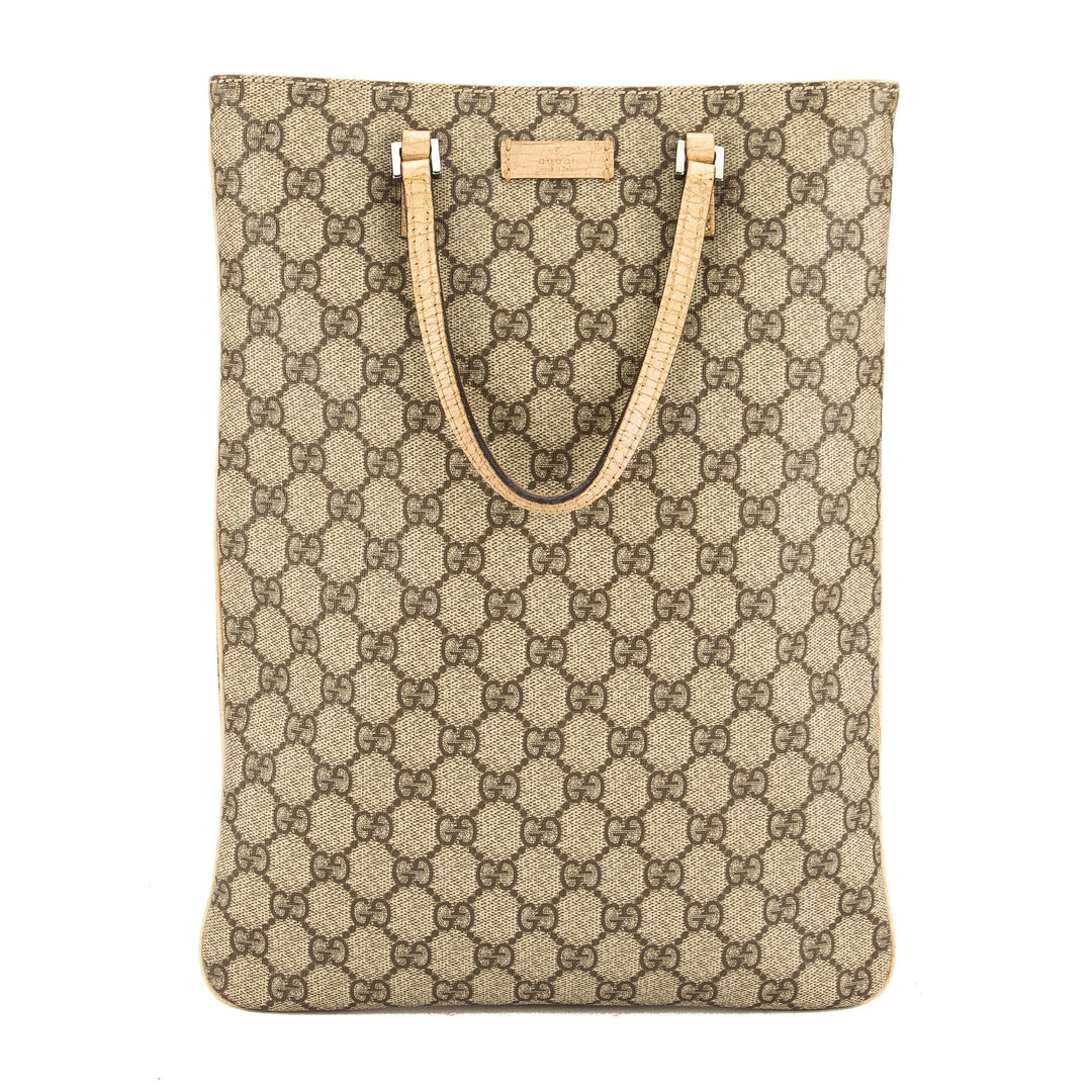 G*G Beige Leather GG Monogram Canvas Tote Bag (Pre Owned)