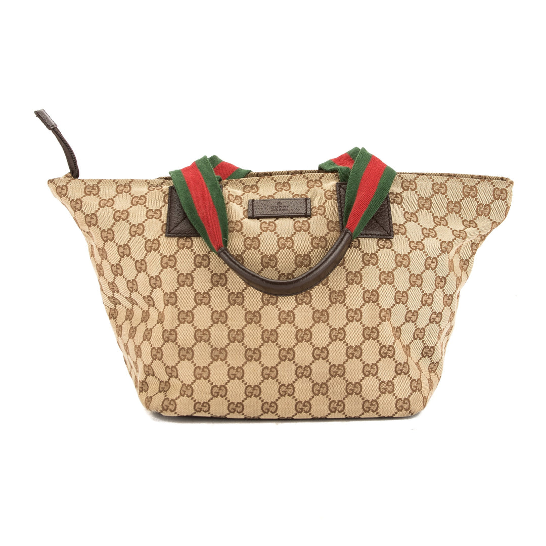 G*G GG Monogram Canvas Web Tote Bag (Pre Owned)