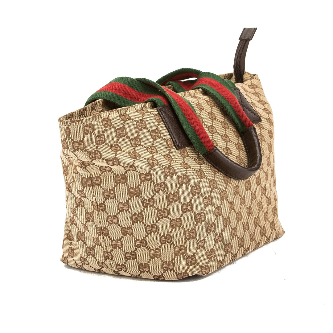 G*G GG Monogram Canvas Web Tote Bag (Pre Owned)