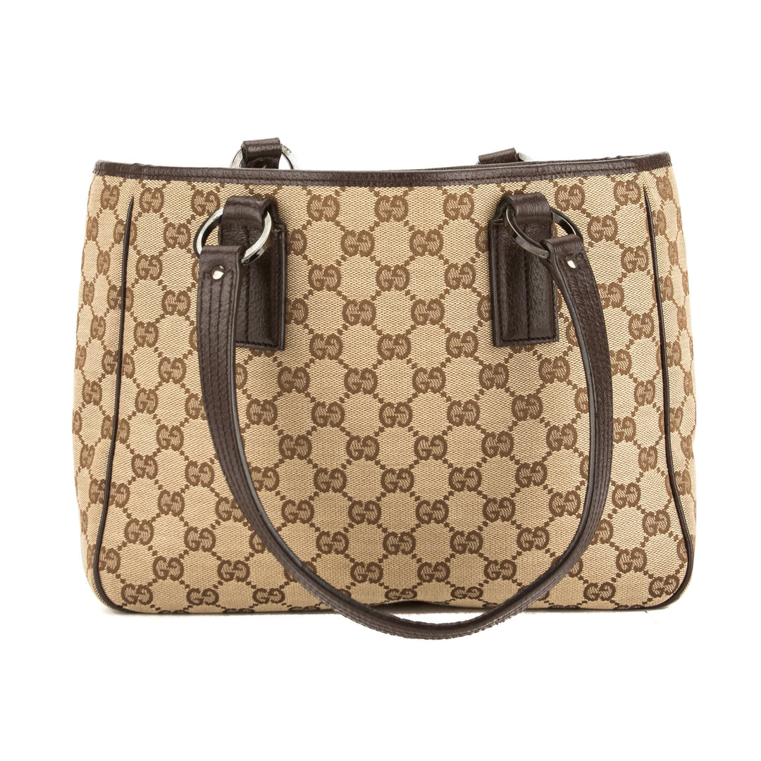 G*G Brown Leather GG Monogram Canvas Tote Bag (Pre Owned)