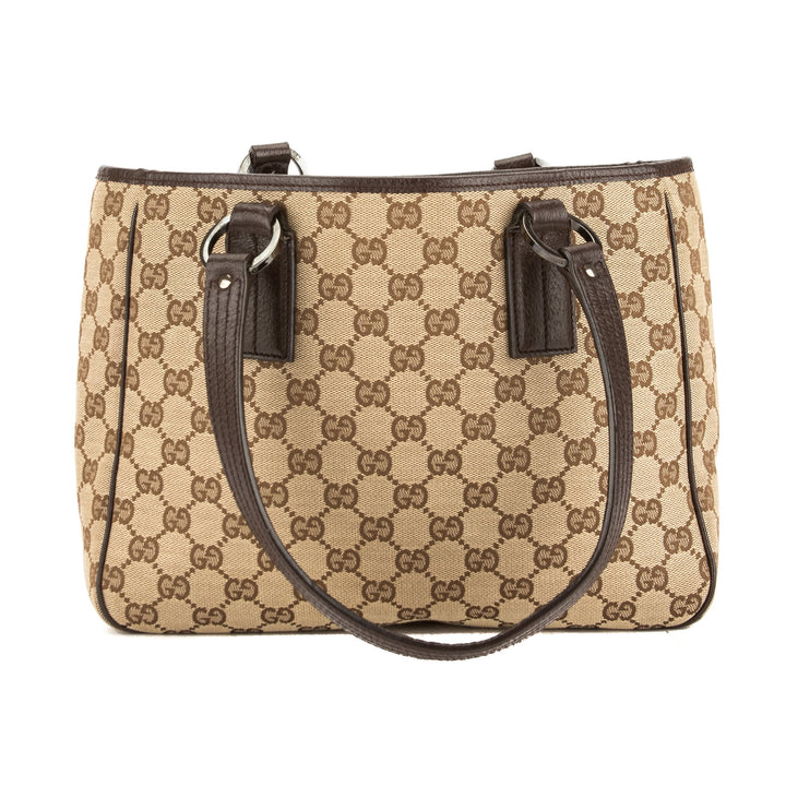 G*G Brown Leather GG Monogram Canvas Tote Bag (Pre Owned)