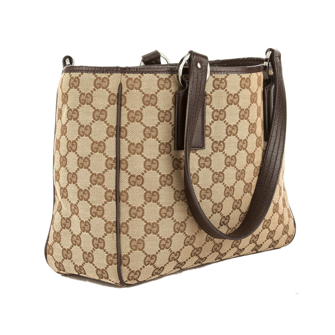 G*G Brown Leather GG Monogram Canvas Tote Bag (Pre Owned)