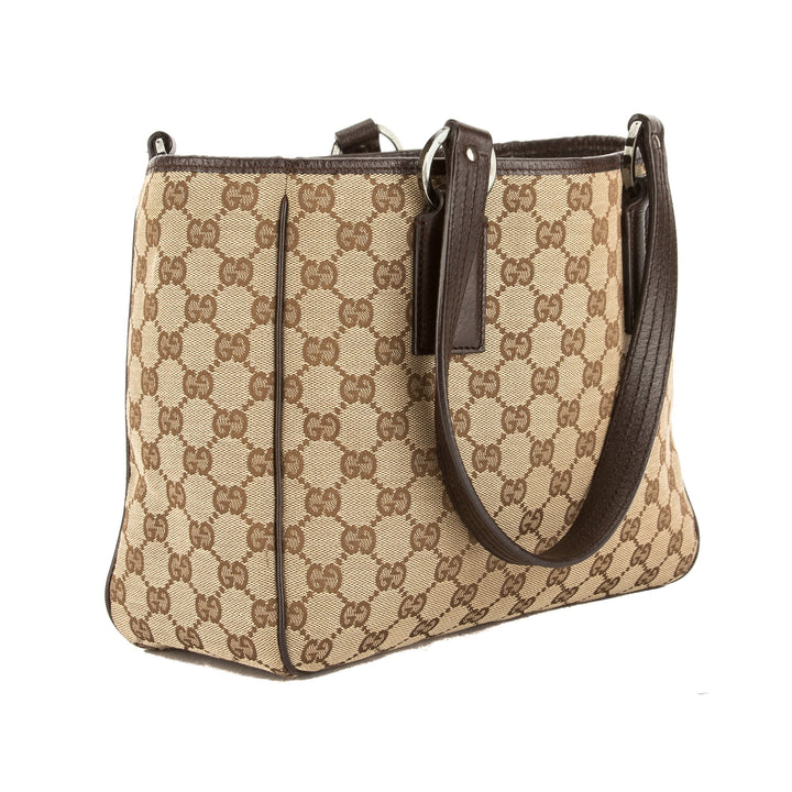 G*G Brown Leather GG Monogram Canvas Tote Bag (Pre Owned)
