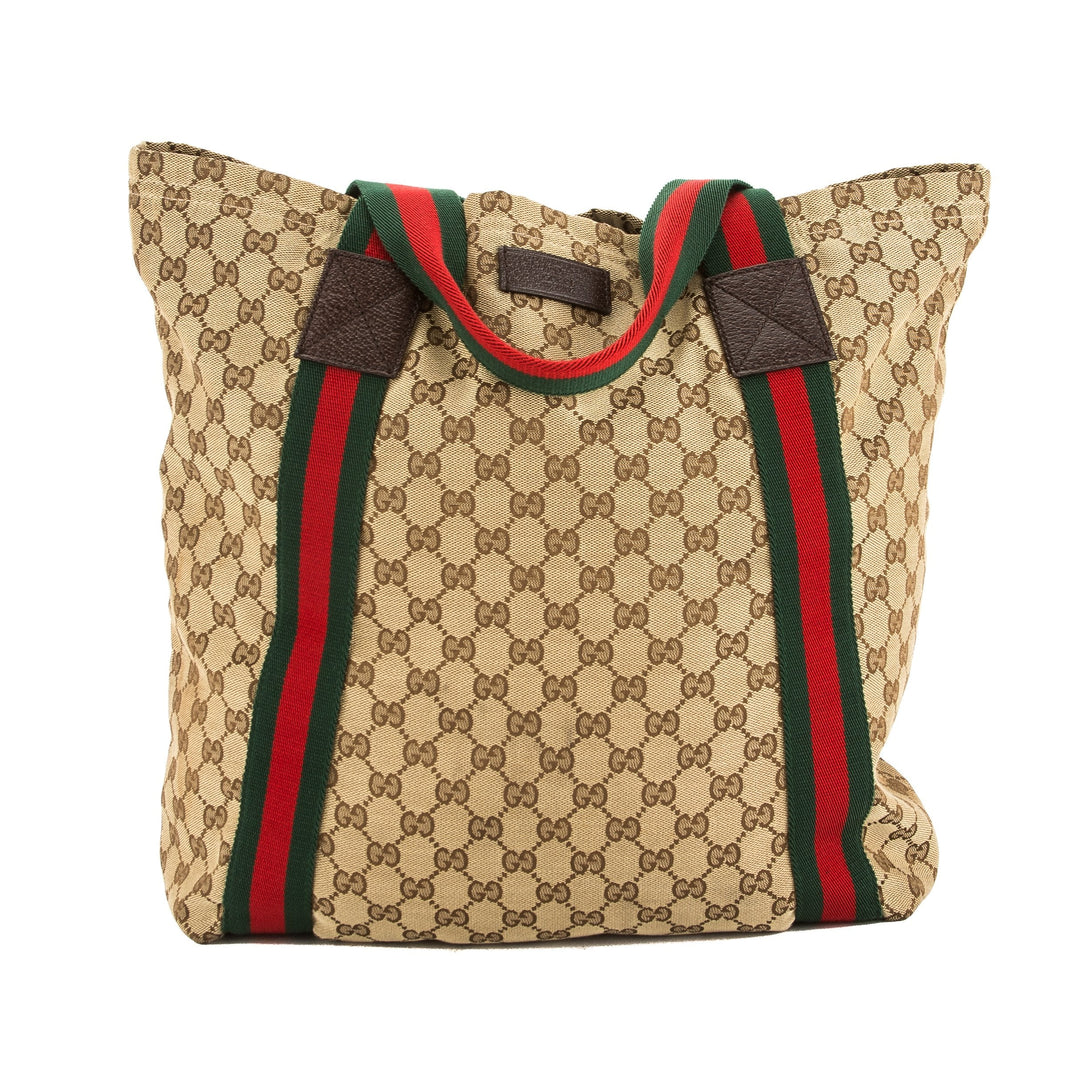 G*G GG Monogram Canvas Web Tote Bag (Pre Owned)