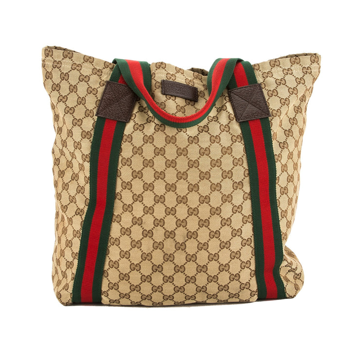 G*G GG Monogram Canvas Web Tote Bag (Pre Owned)