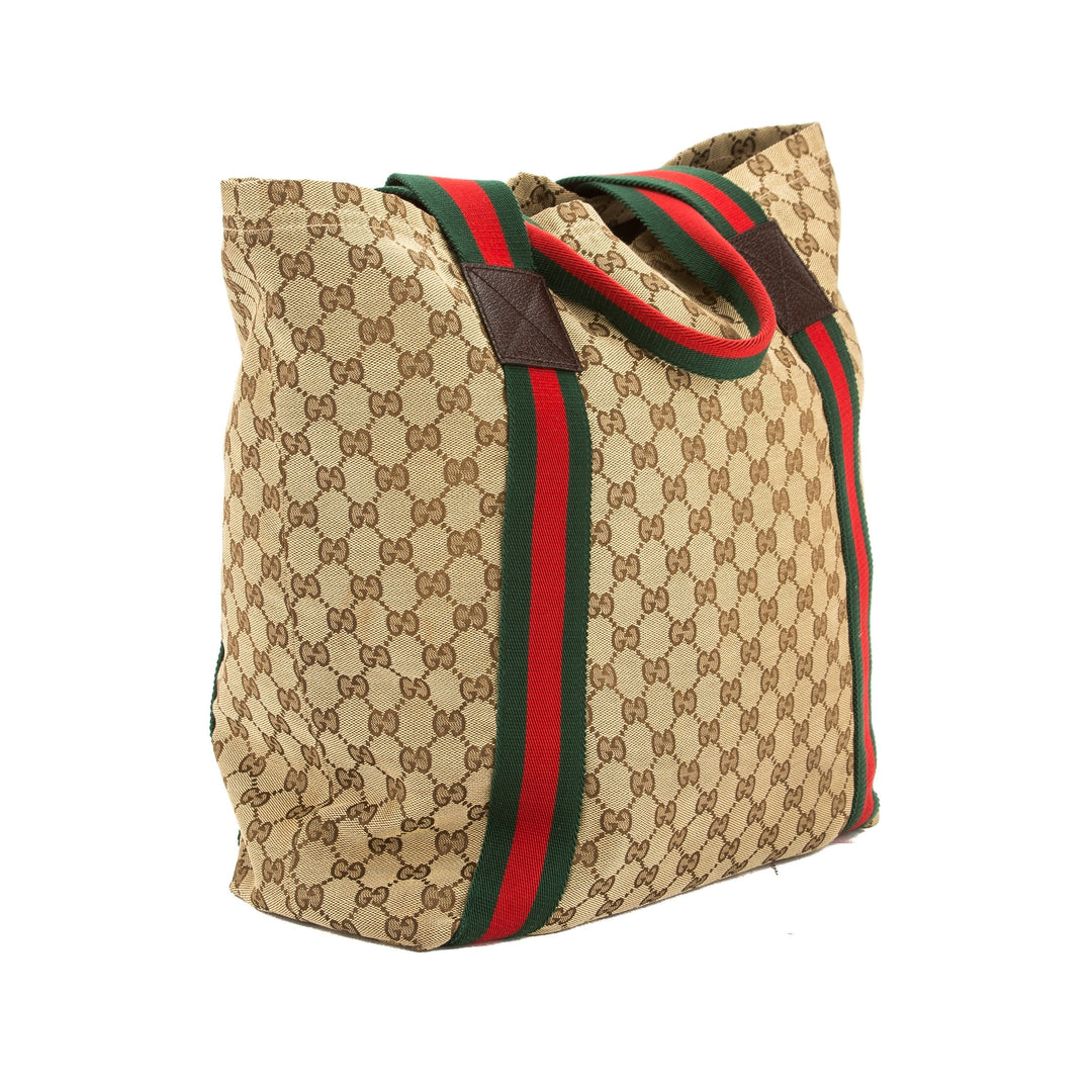 G*G GG Monogram Canvas Web Tote Bag (Pre Owned)