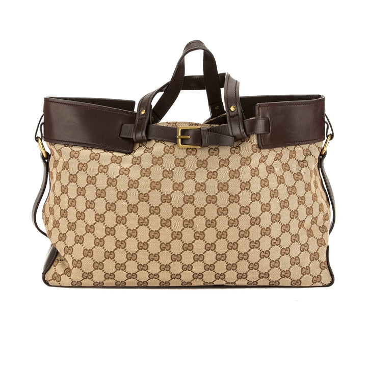 G*G Brown Leather GG Monogram Canvas Tote Bag (Pre Owned)
