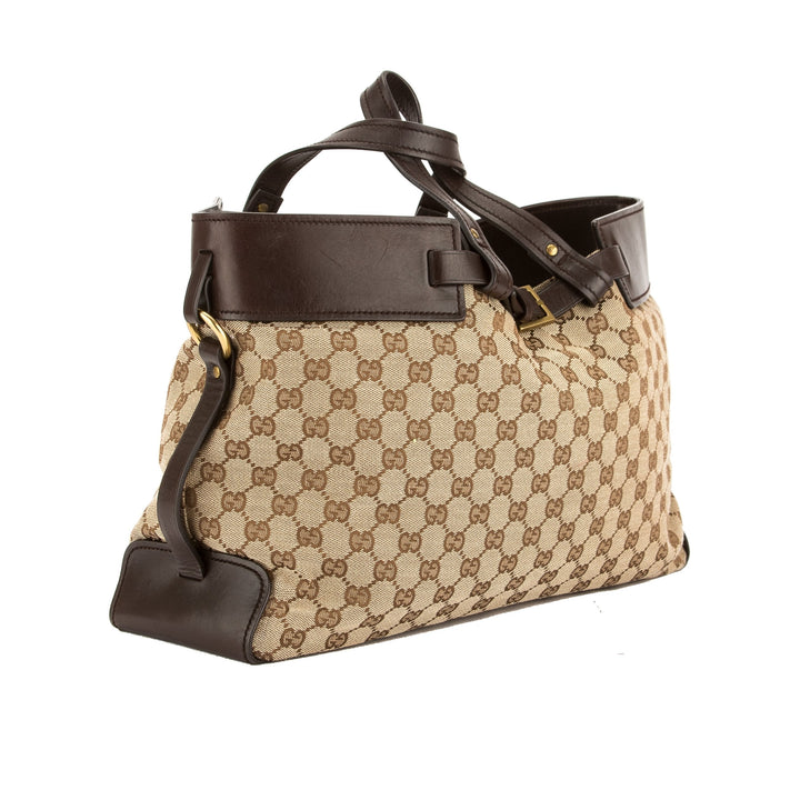 G*G Brown Leather GG Monogram Canvas Tote Bag (Pre Owned)