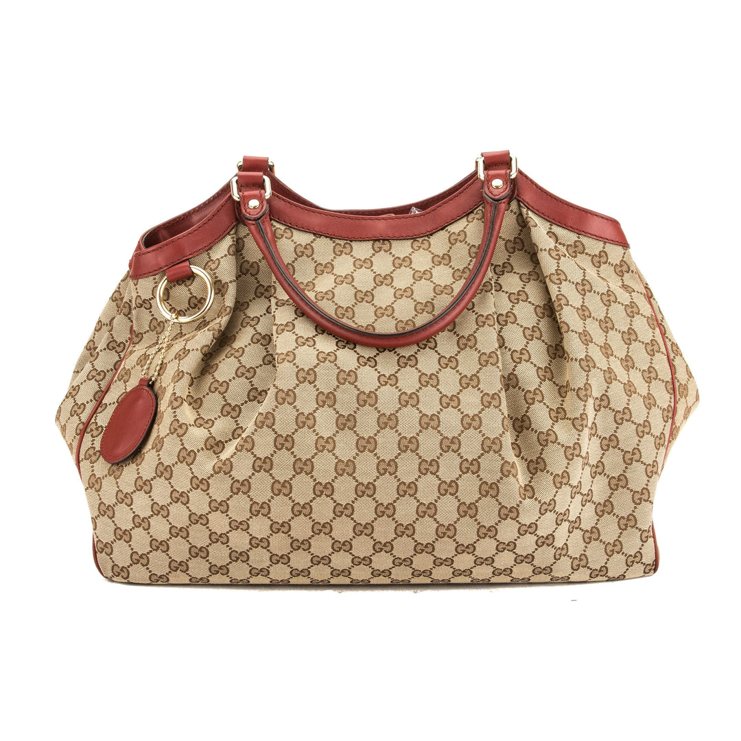 G*G Red Leather GG Monogram Canvas Tote Bag (Pre Owned)