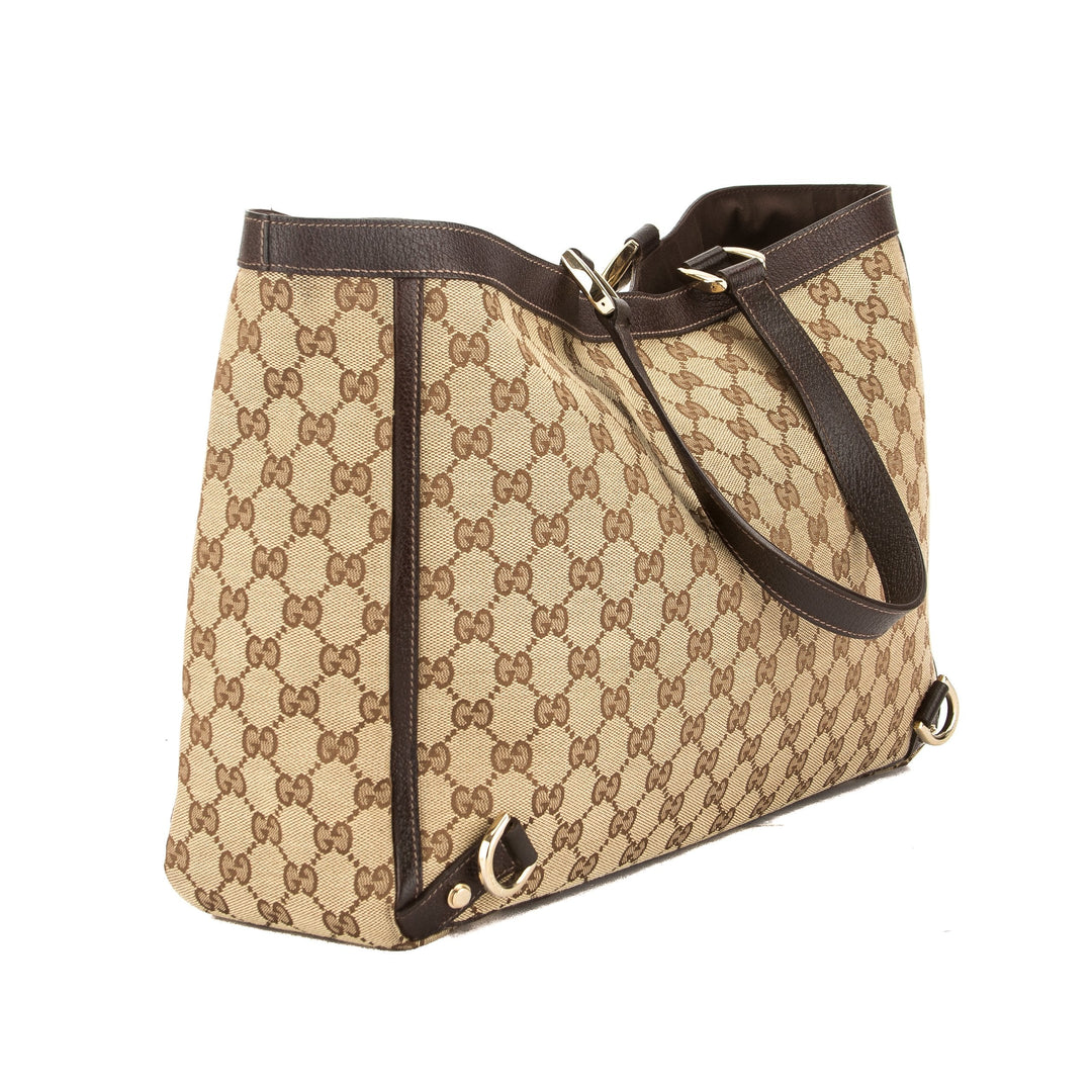 G*G Brown Leather GG Monogram Canvas Abbey D-Ring Tote (Pre Owned)