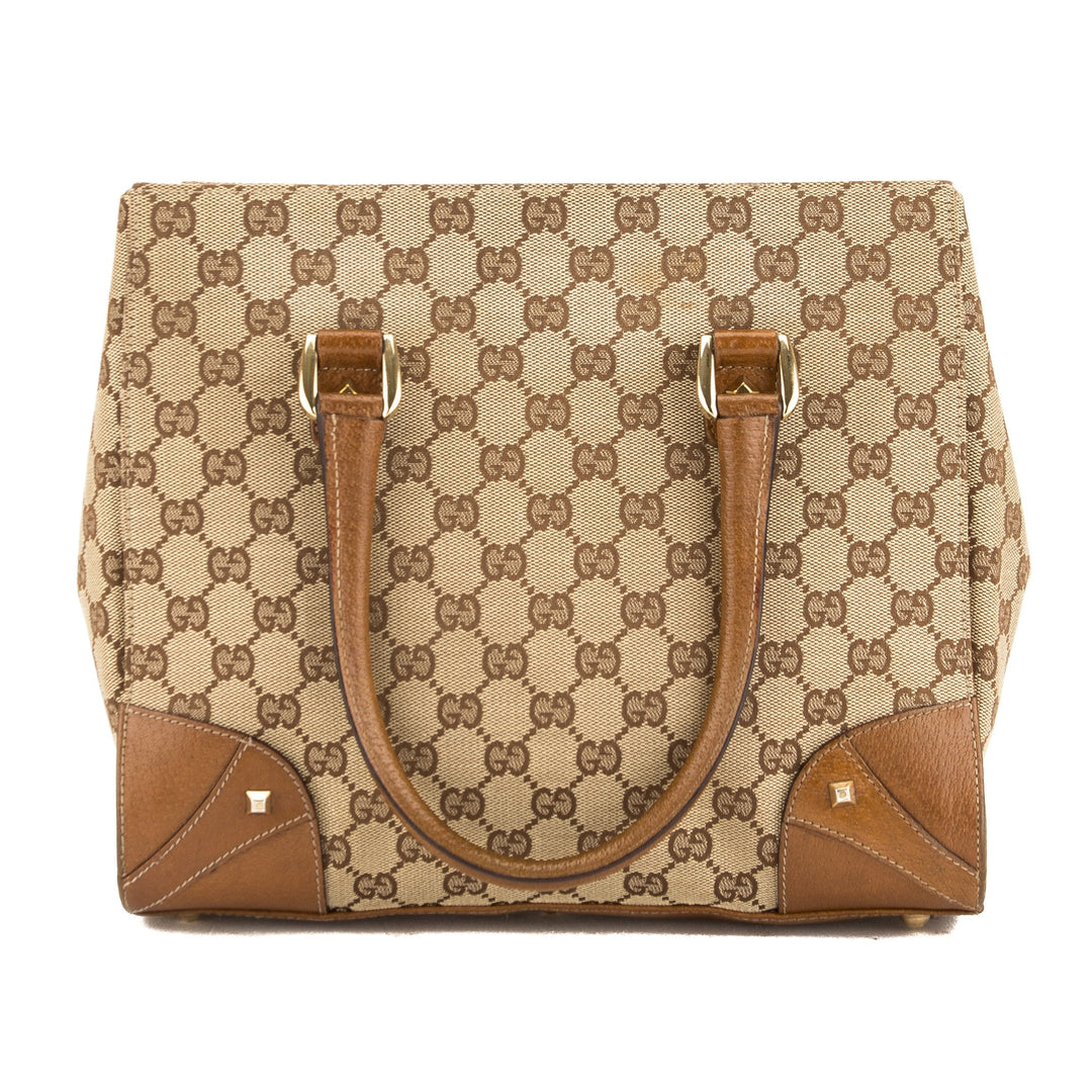 G*G Tan Leather GG Monogram Canvas G*Gsima Tote (Pre Owned)