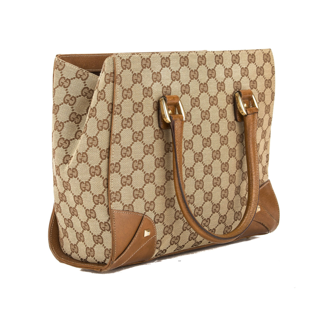 G*G Tan Leather GG Monogram Canvas G*Gsima Tote (Pre Owned)