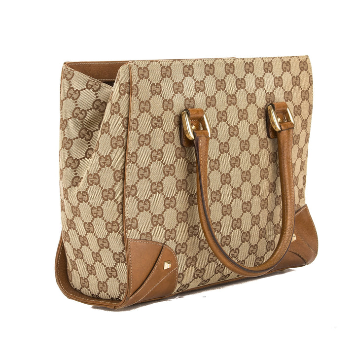 G*G Tan Leather GG Monogram Canvas G*Gsima Tote (Pre Owned)