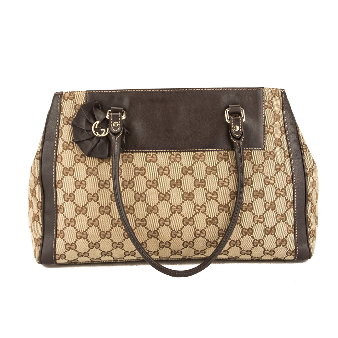 G*G Brown Leather GG Monogram Canvas Tote Bag (Pre Owned)