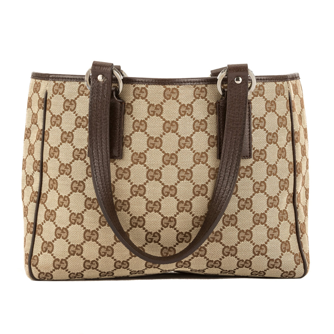 G*G Brown Leather GG Monogram Canvas Tote Bag (Pre Owned)