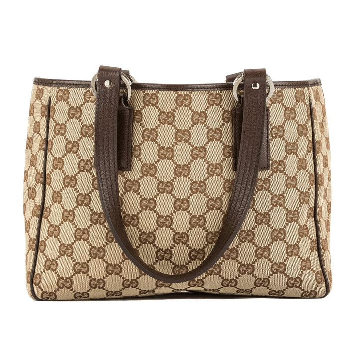 G*G Brown Leather GG Monogram Canvas Tote Bag (Pre Owned)