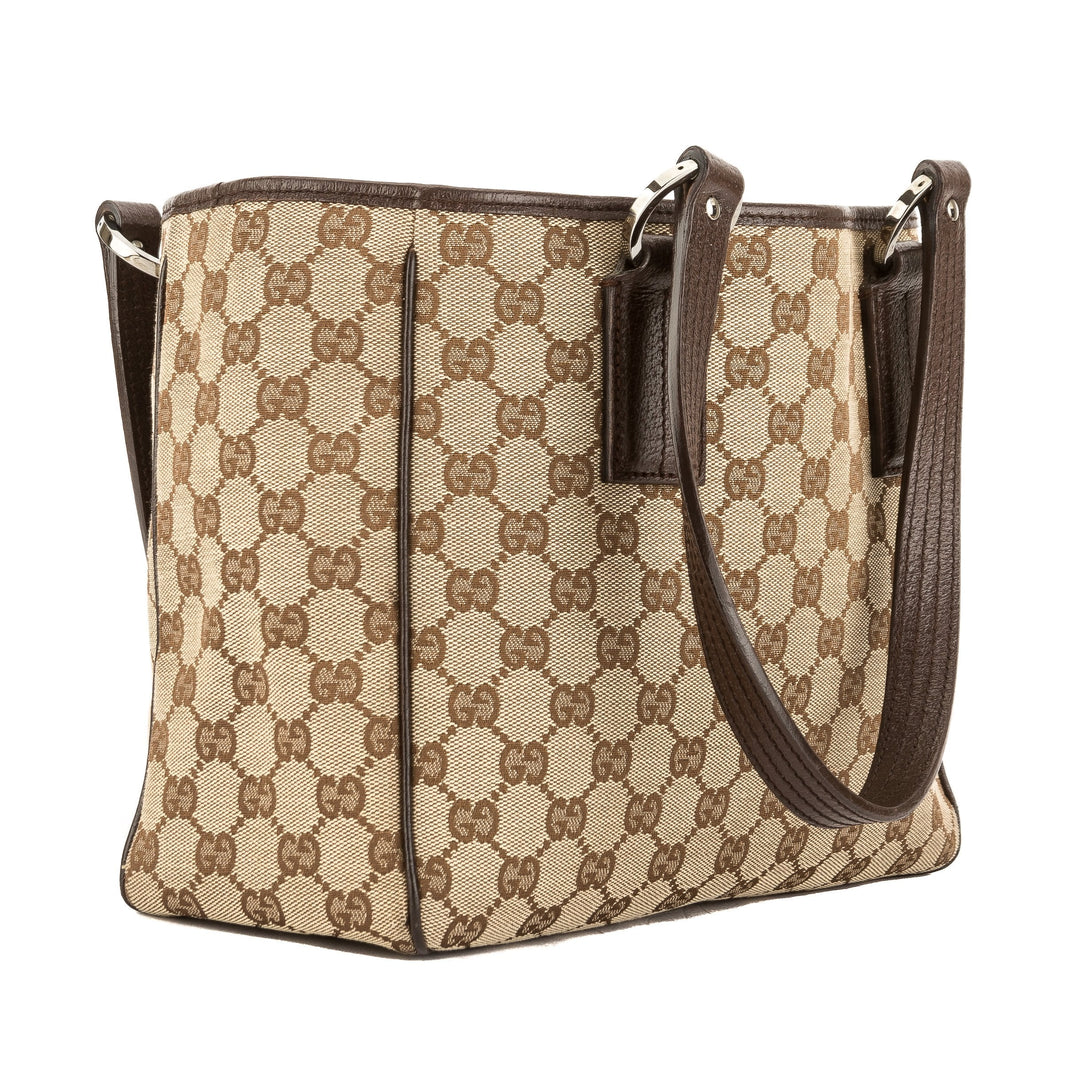 G*G Brown Leather GG Monogram Canvas Tote Bag (Pre Owned)