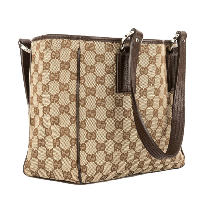 G*G Brown Leather GG Monogram Canvas Tote Bag (Pre Owned)