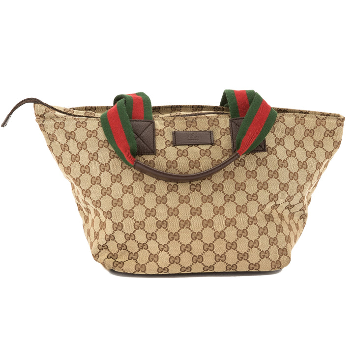 G*G GG Monogram Canvas Web Tote Bag (Pre Owned)