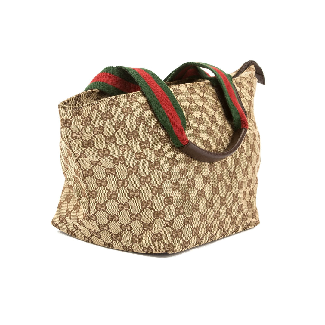 G*G GG Monogram Canvas Web Tote Bag (Pre Owned)