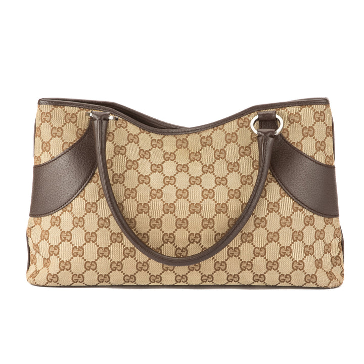 G*G Brown Leather GG Monogram Canvas Tote Bag (Pre Owned)