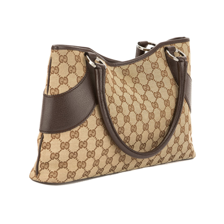 G*G Brown Leather GG Monogram Canvas Tote Bag (Pre Owned)