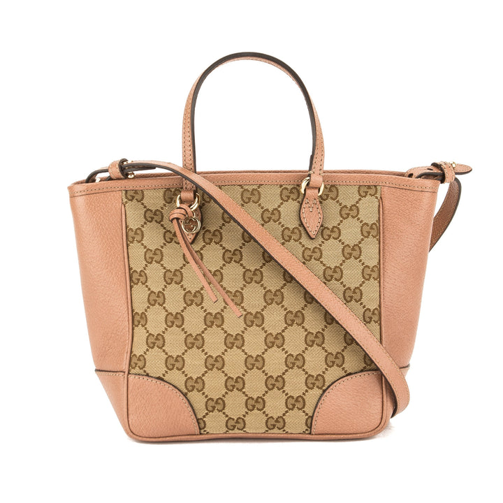 G*G  Beige Leather GG Monogram Canvas Tote Bag (Pre Owned)