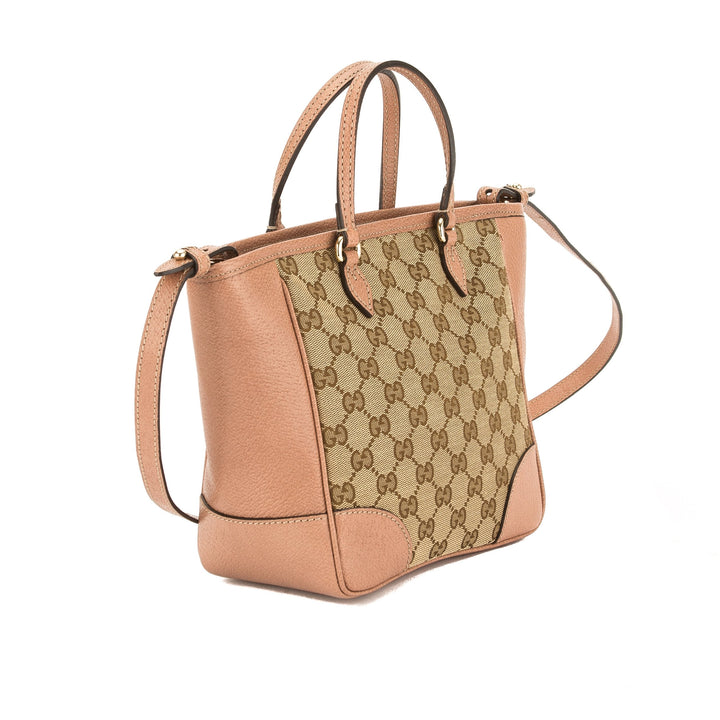 G*G  Beige Leather GG Monogram Canvas Tote Bag (Pre Owned)