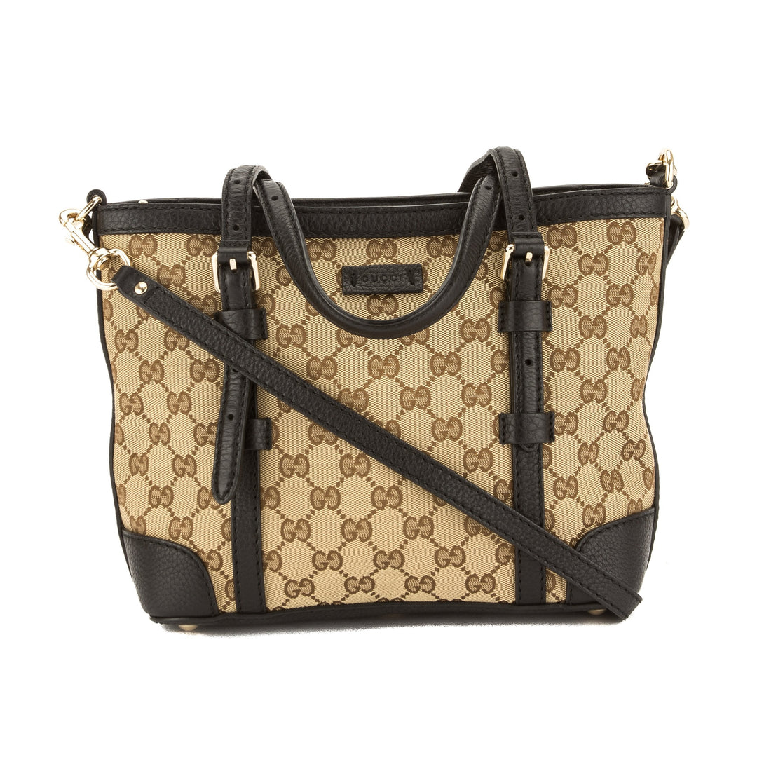 G*G  Black Leather GG Monogram Canvas Tote Bag (Pre Owned)