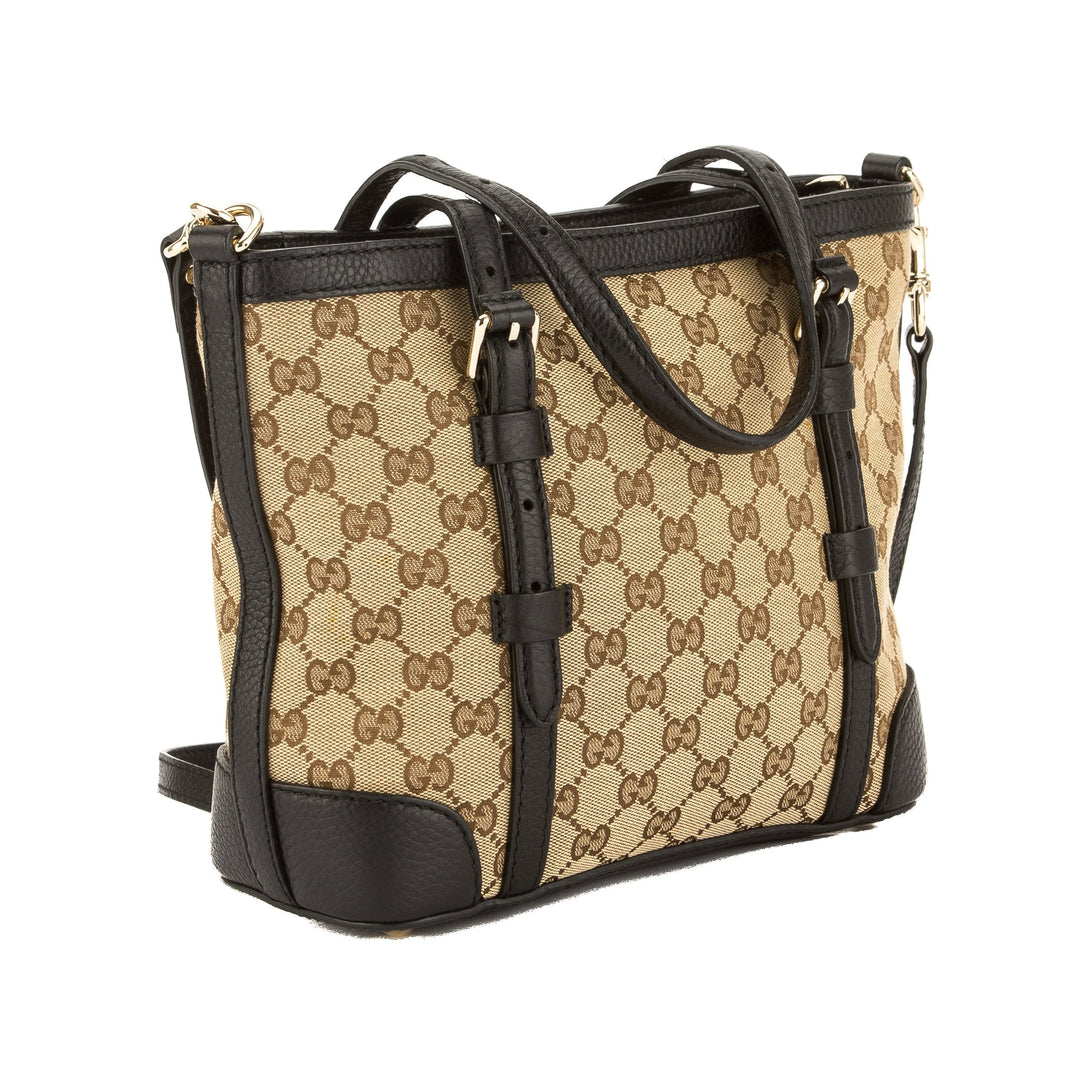 G*G  Black Leather GG Monogram Canvas Tote Bag (Pre Owned)