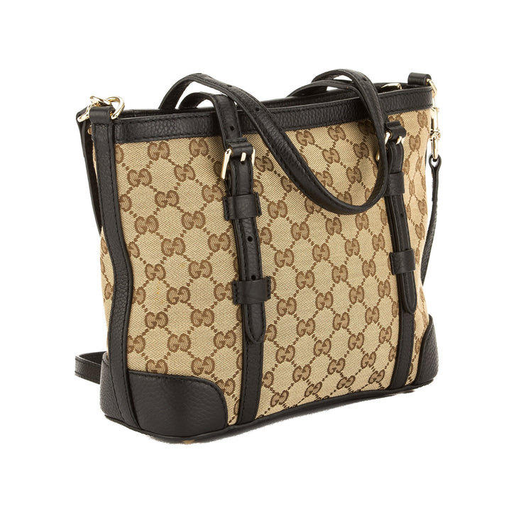 G*G  Black Leather GG Monogram Canvas Tote Bag (Pre Owned)