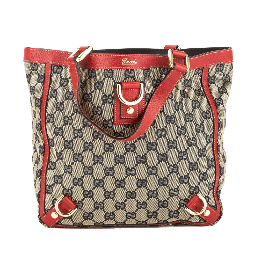 G*G Red Leather GG Monogram Canvas Abbey D-Ring Tote (Pre Owned)